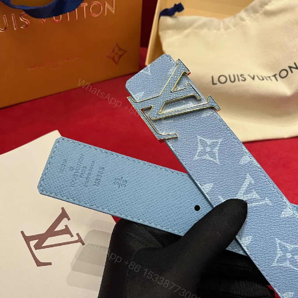 View 9 of Pastel LV-Style Textured Belt with Signature Buckle