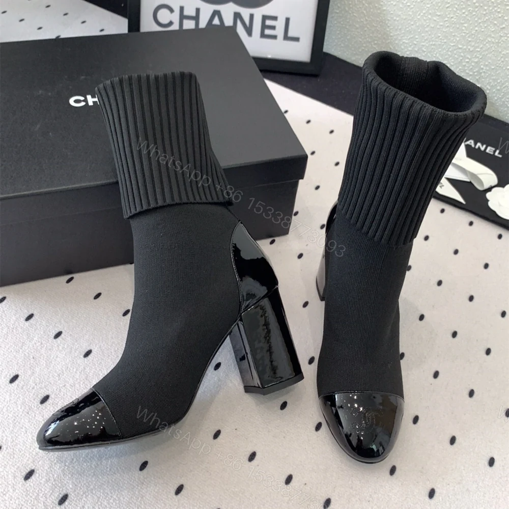 View 5 of 高仿Chanel*G40134Z漆皮織物套筒短靴黑色8CM免檢版