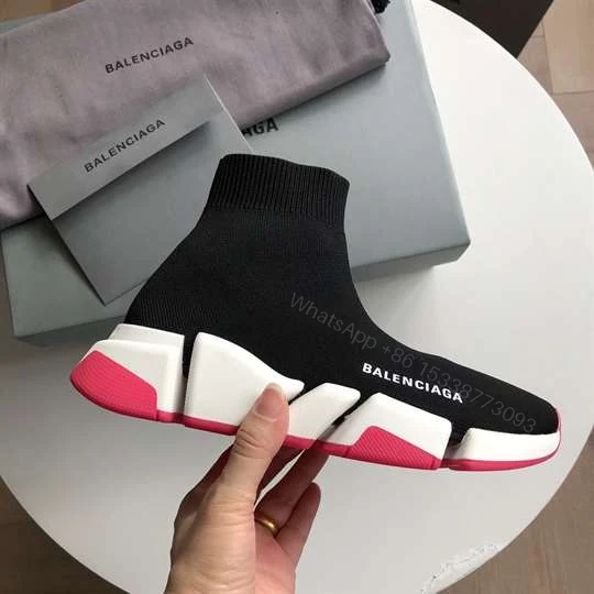 View 2 of BALENCIAGA SPEED 2.0 SNEAKER IN BLACK, WHITE AND RED RECYCLED KNIT – BB144