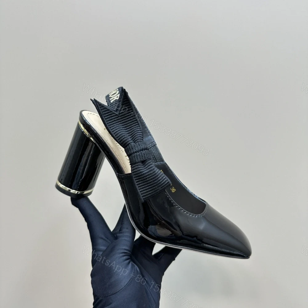 View 7 of 高仿Dior*Miss系列KAD277蝴蝶結粗跟高踭鞋8CM黑色漆皮免檢版