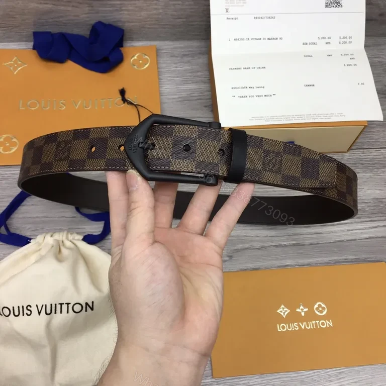 View 2 of Damier Ebene Belt: Subtle Luxury Leather-Trim Belt