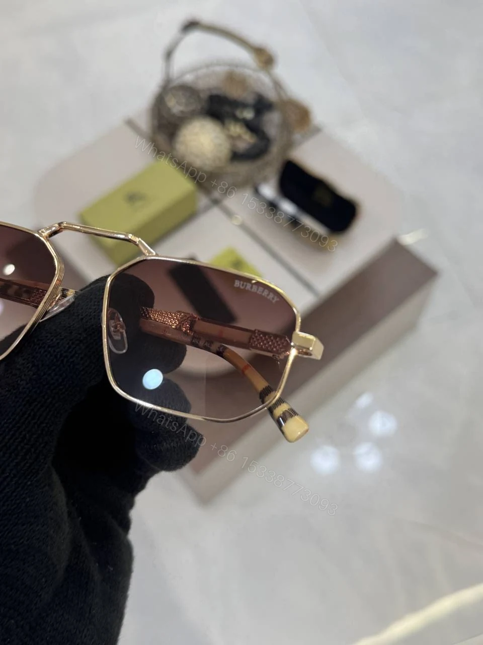 View 3 of First Copy Burberry 9127 Brown Gold Luxury Designer Sunglasses