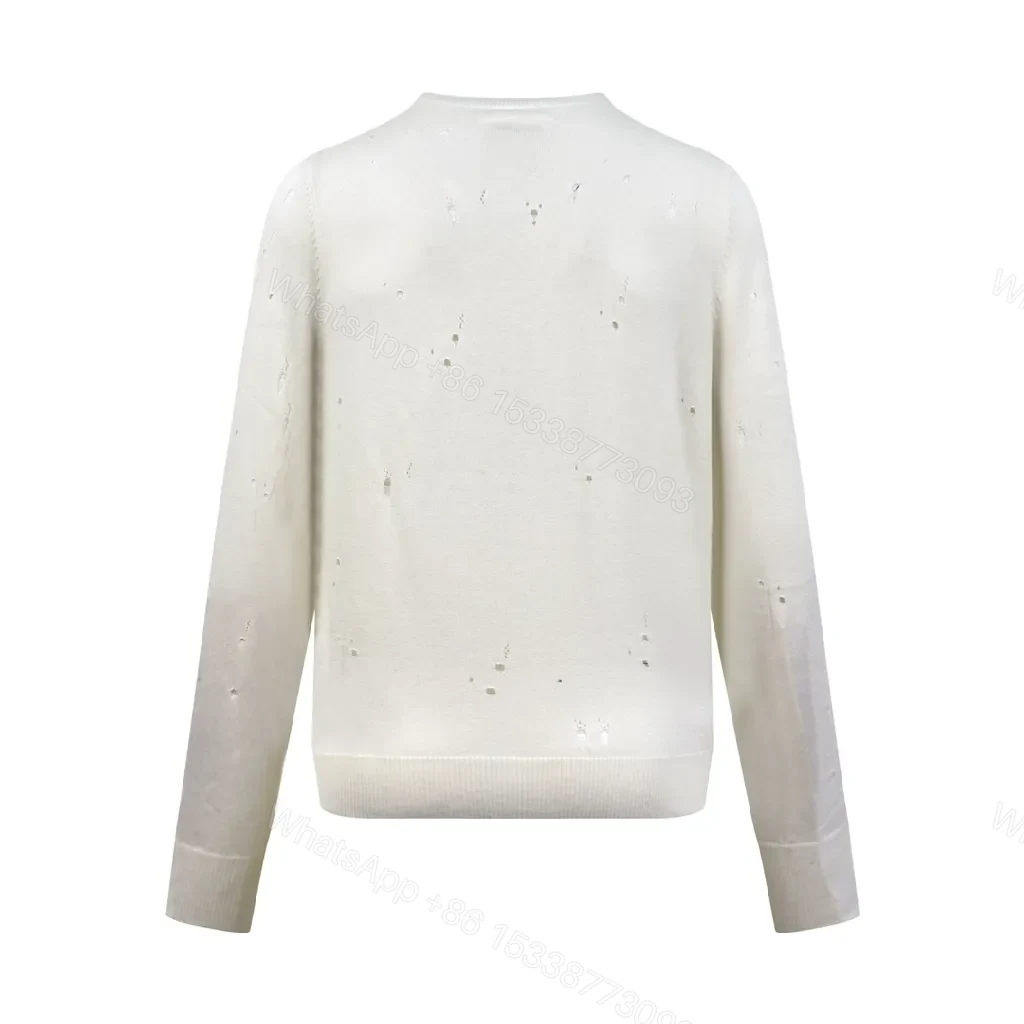 View 6 of Off-White Knit Crewneck Sweatshirt with Distressed Texture