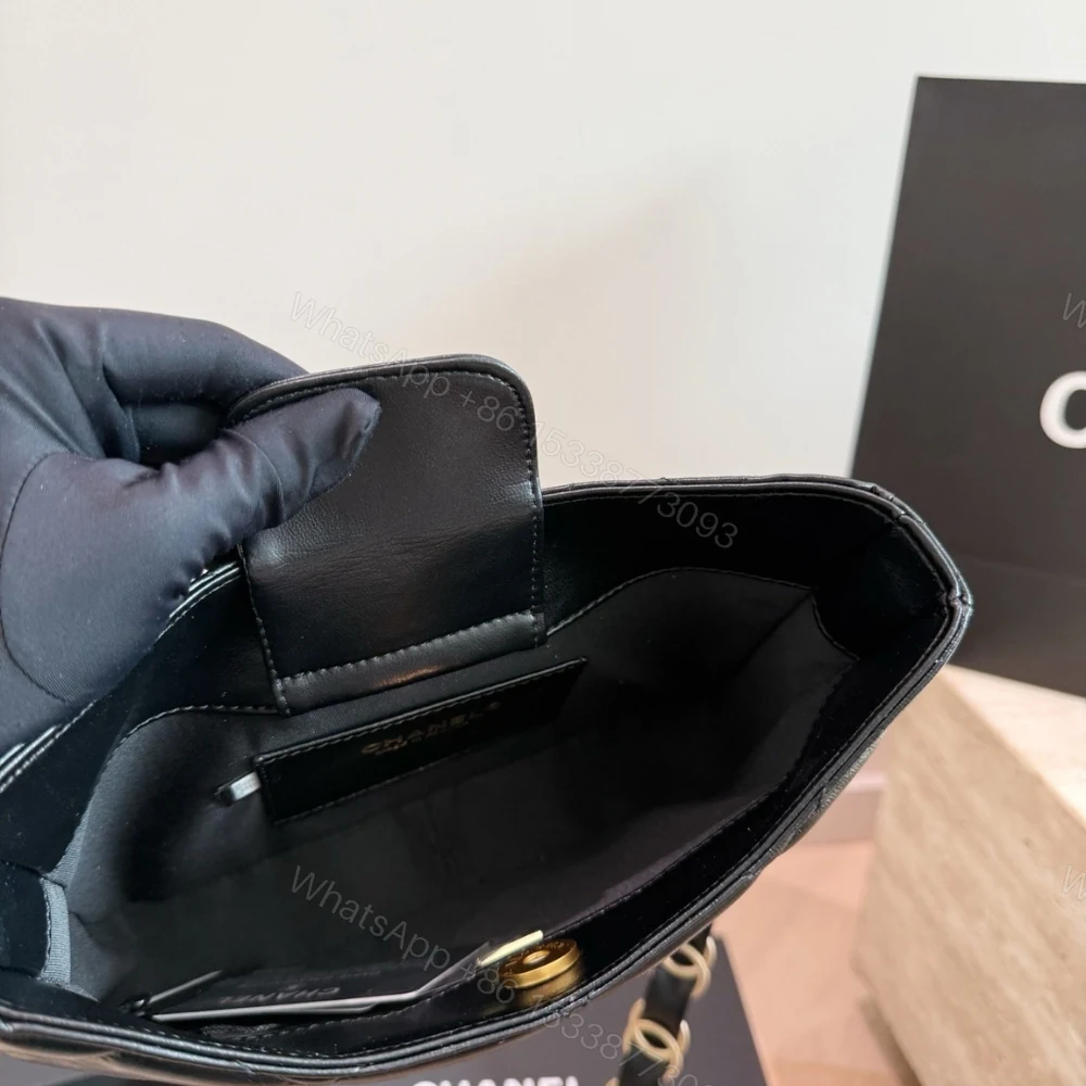 View 8 of Chanel Hobo Handbag Gold Tone Hardware Black 24Cm