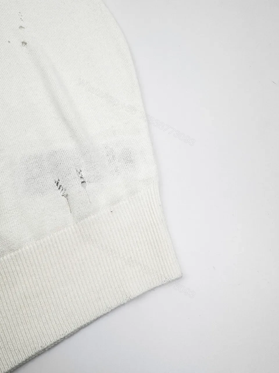 View 2 of Off-White Knit Crewneck Sweatshirt with Distressed Texture