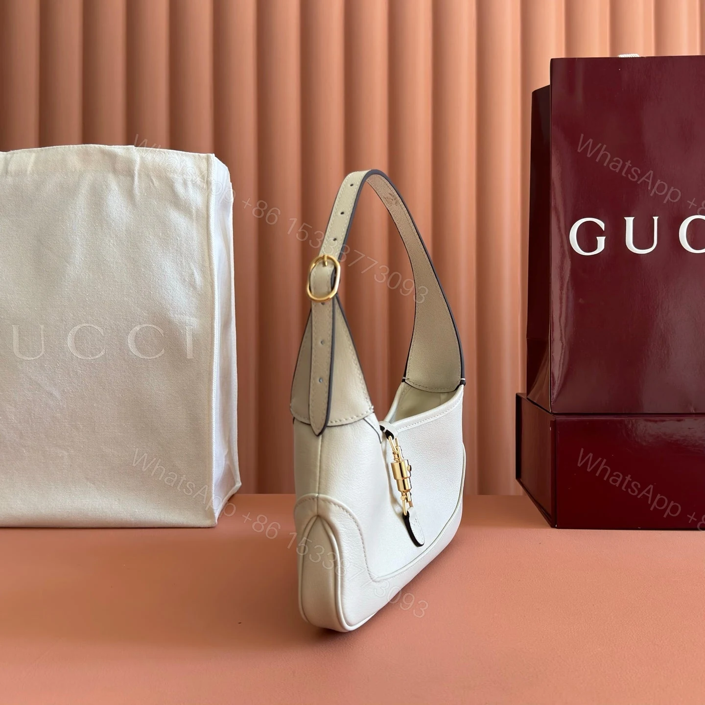 View 2 of GUCCI 26S JACKIE SLIM SHOULDER BAG 27 IN CREAM WHITE CALFSKIN