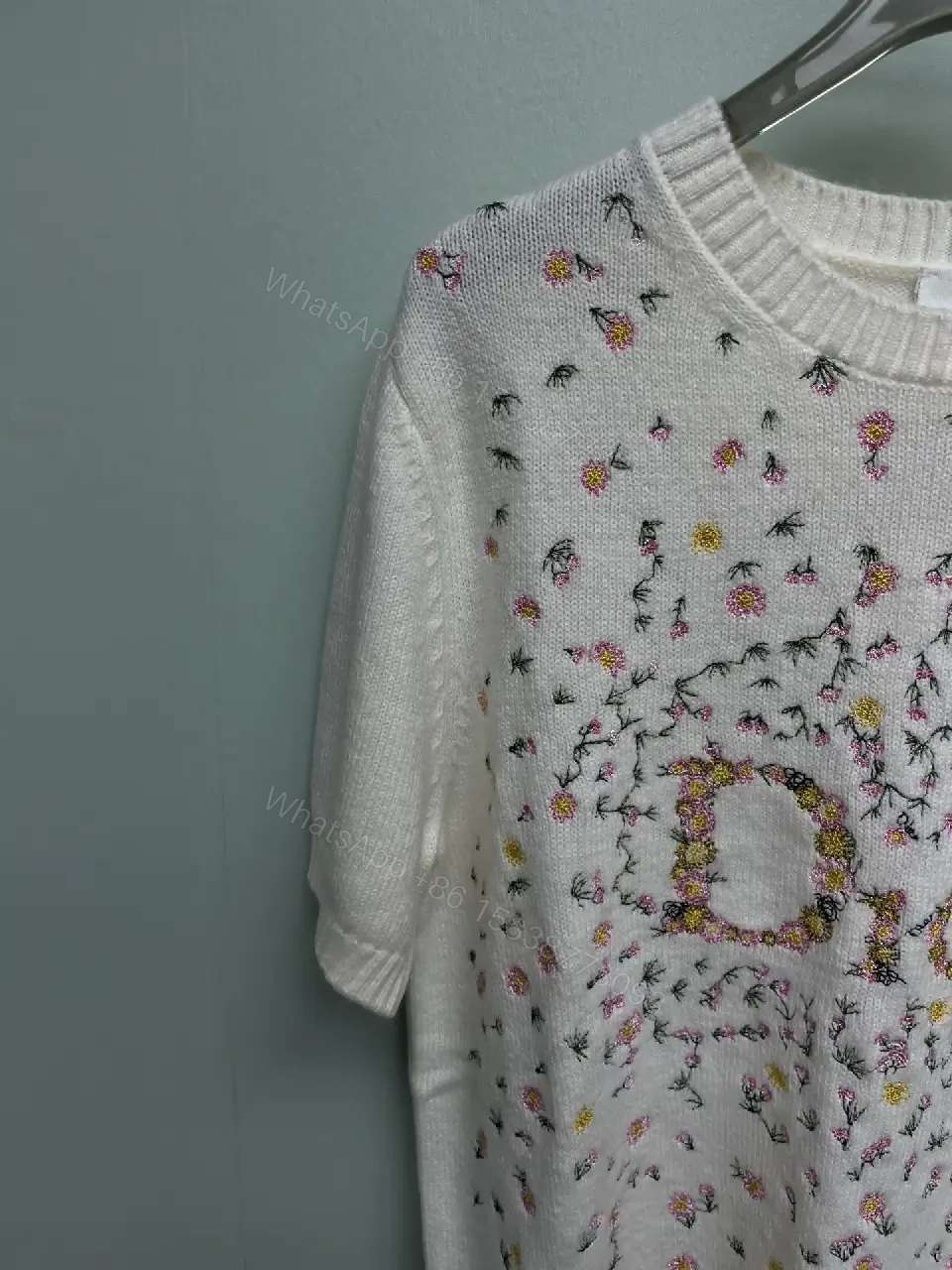 View 2 of Luxe Knit Top: Embroidered Logo with Floral Sparkle