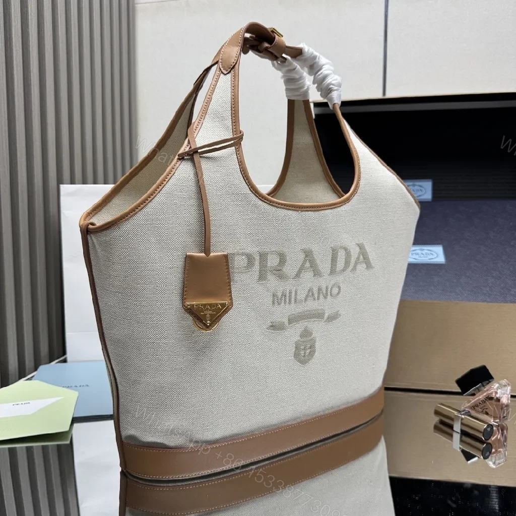 View 7 of Linen Tote with Leather Trim: Everyday Luxury Tote