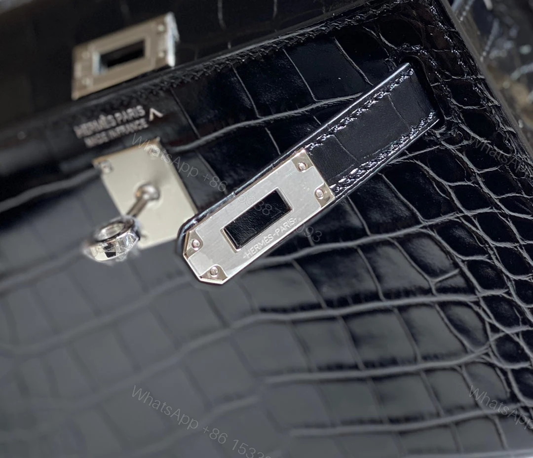 View 6 of HERMES MINI KELLY IN BLACK CROCODILE SKIN SILVER HARDWARE