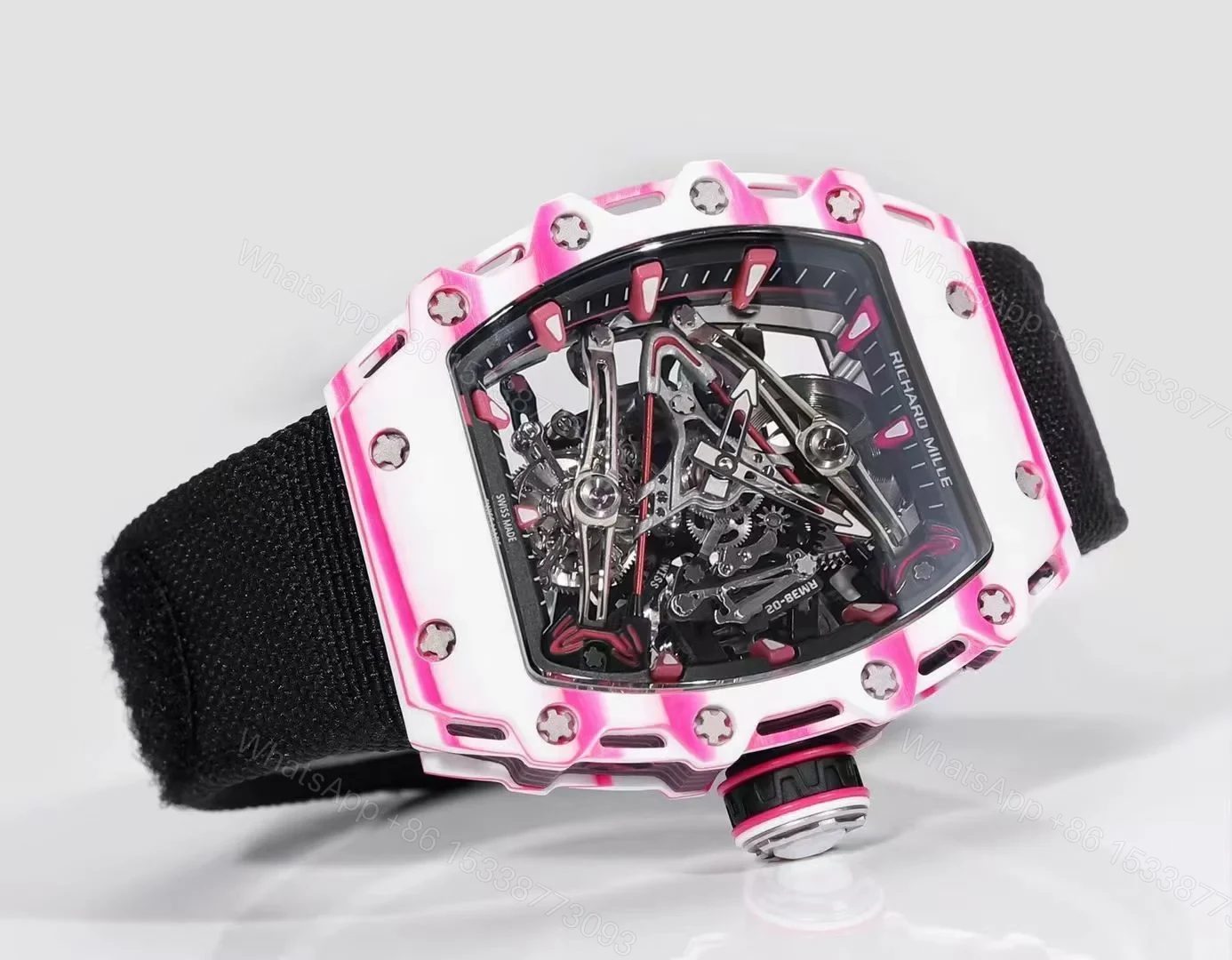 View 3 of Richard Mille RM38-02 Tourbillon Bubba Watson Watch Quartz Carbon Fiber Skeleton Dial 10000G Shock Resistant Manual Winding Movement RM38-02-BW-QCF-T100