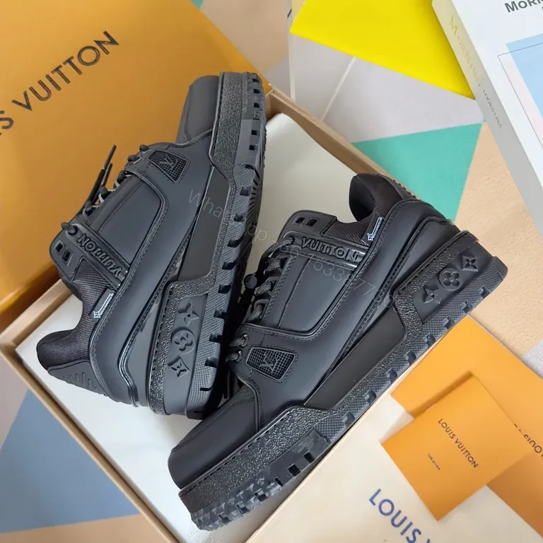 View 6 of Monochrome LV-Influenced Leather Sneakers: Sleek, Durable