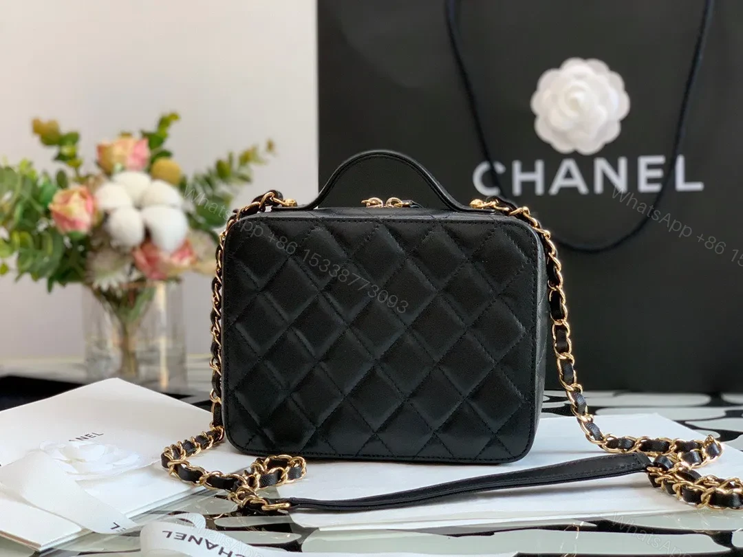 View 8 of Chanel Vanity Case Black Yellow Replica 1:1 Box Form Handbags 19cm