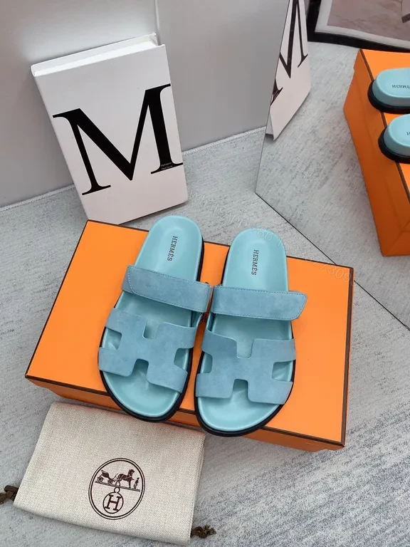 View 4 of Powder-Blue Suede Sandals + H-Cut Straps + Luxury Comfort Sandals