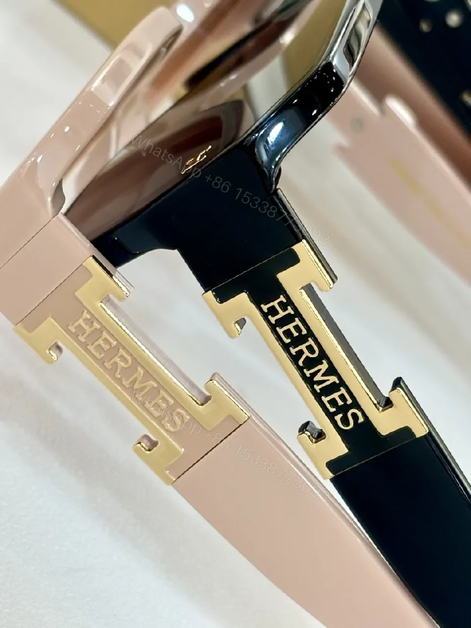 View 4 of Olive-Gold Geometric Sunglasses with Hermes-Inspired Hardware