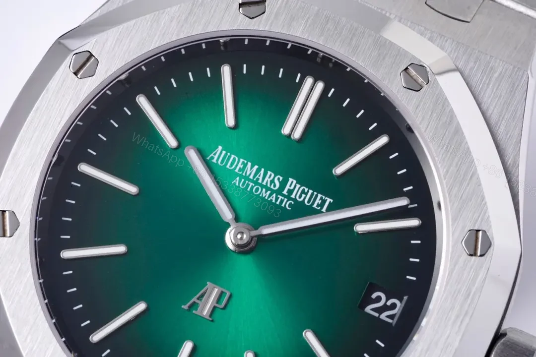 View 4 of KZ Factory Audemars Piguet Royal Oak 15202 Stainless Steel Watch with Green Dial and Petite Tapisserie Pattern