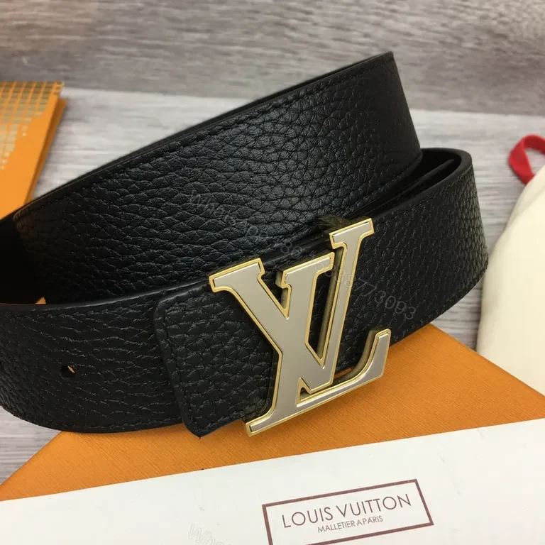 View 9 of Black Leather Belt with LV-Style Gold Buckle - Premium Everyday Accessory