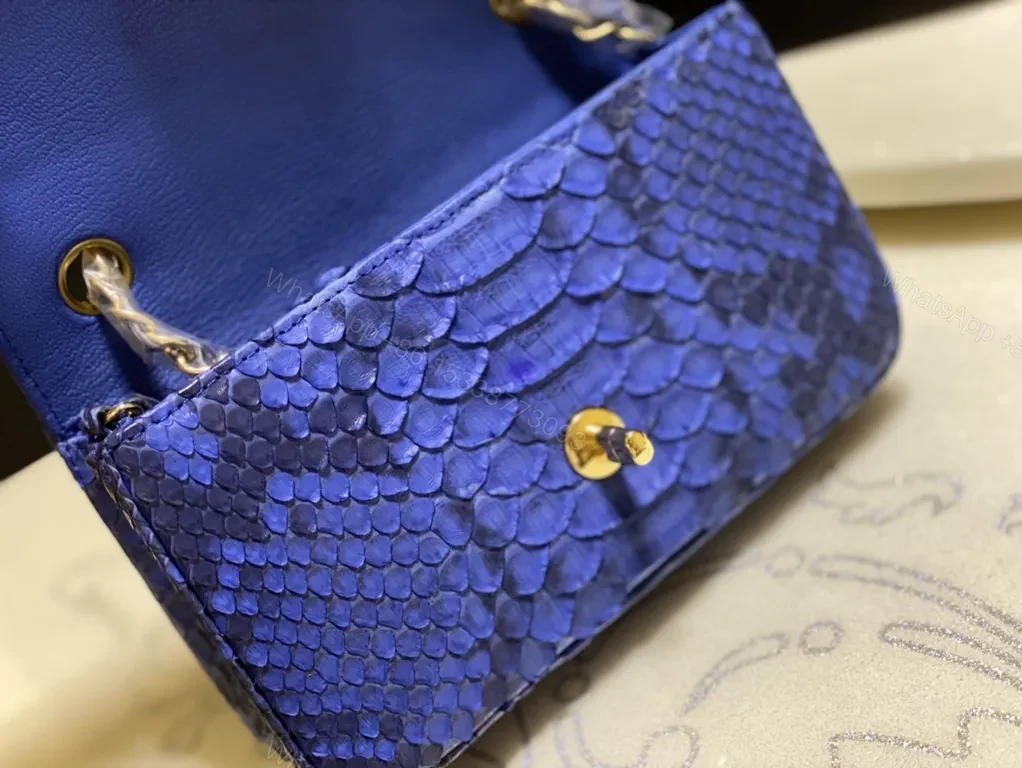 View 5 of Blue Python-Texture Wallet Bag with Gold Logo Luxury Crossbody