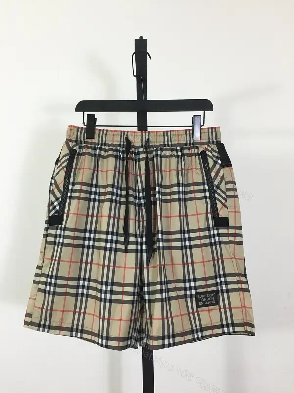 Beige Cotton Burberry Check Shorts with Drawstring — view 1