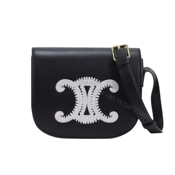 CELINE FOLCO CUIR TRIOMPHE IN SMOOTH CALFSKIN WITH TRIOMPHE EMBROIDERY BLACK 19CM — view 1