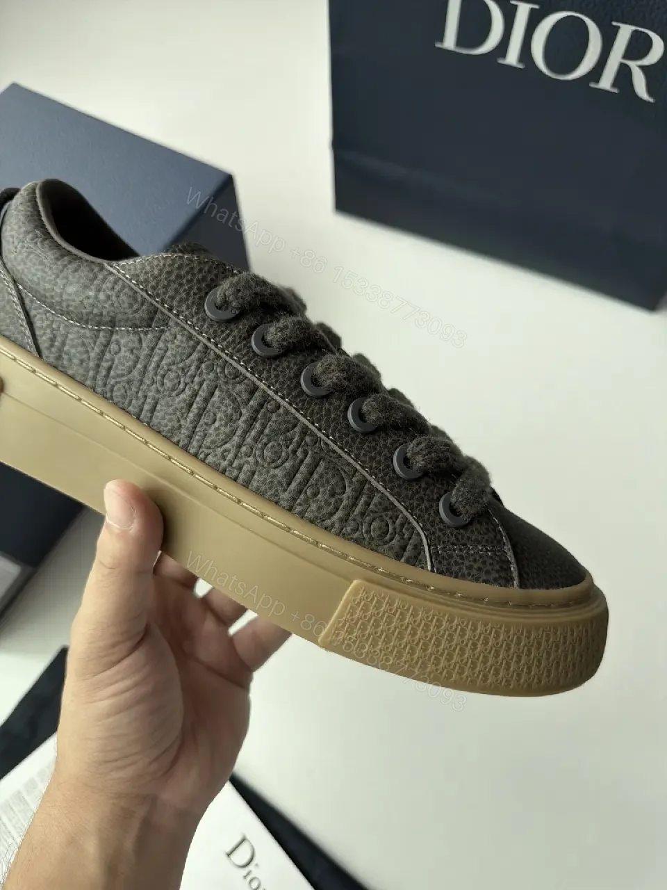View 5 of Black Leather Sneakers Rubber Sole Dior Style Durable Comfort Sneaker