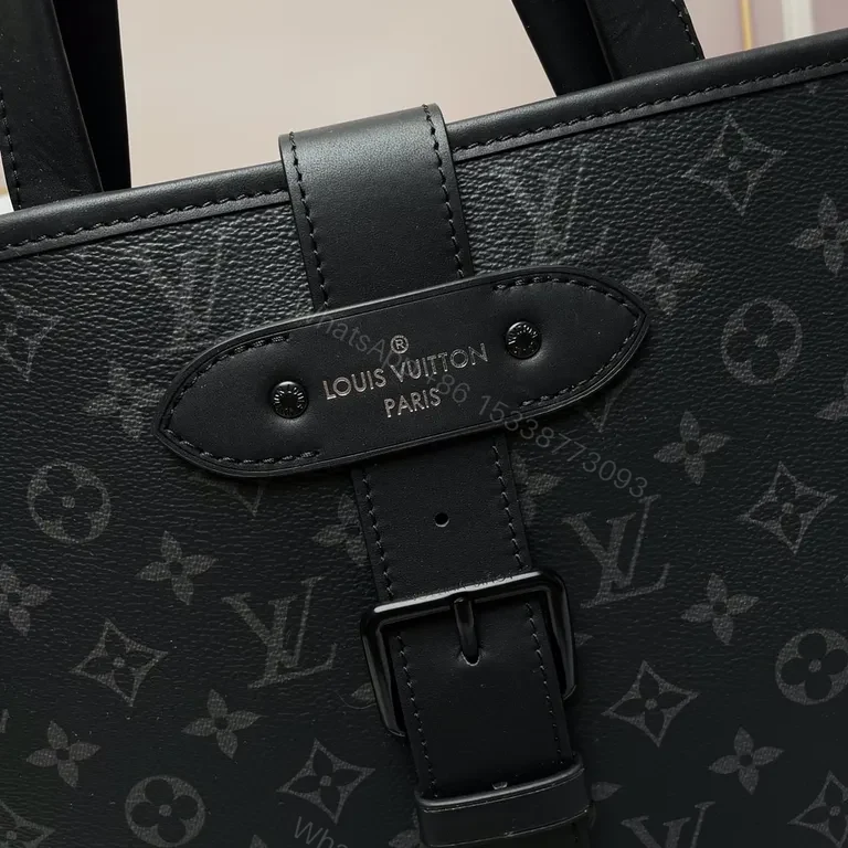 View 6 of Black Monogram Tote: Coated Canvas Luxury, All-Day Comfort Tote