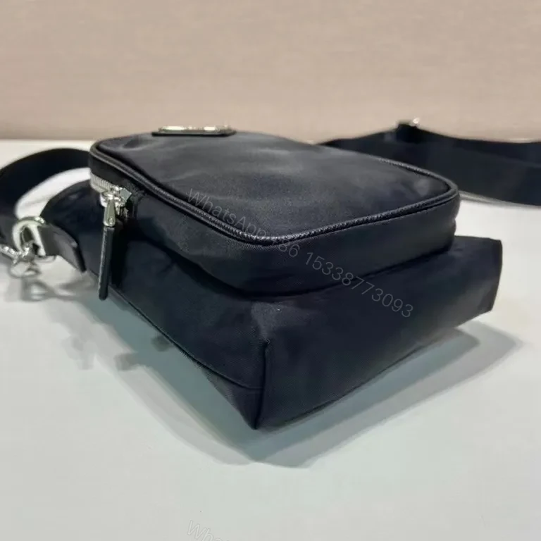 View 7 of Black Nylon Messenger Bag — Faux Prada Logo, Drawstring Closure, Adjustable Strap