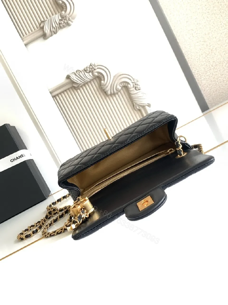 View 9 of Quilted Crossbody: Gold-Chain, Leather, Chic Minimalist Style
