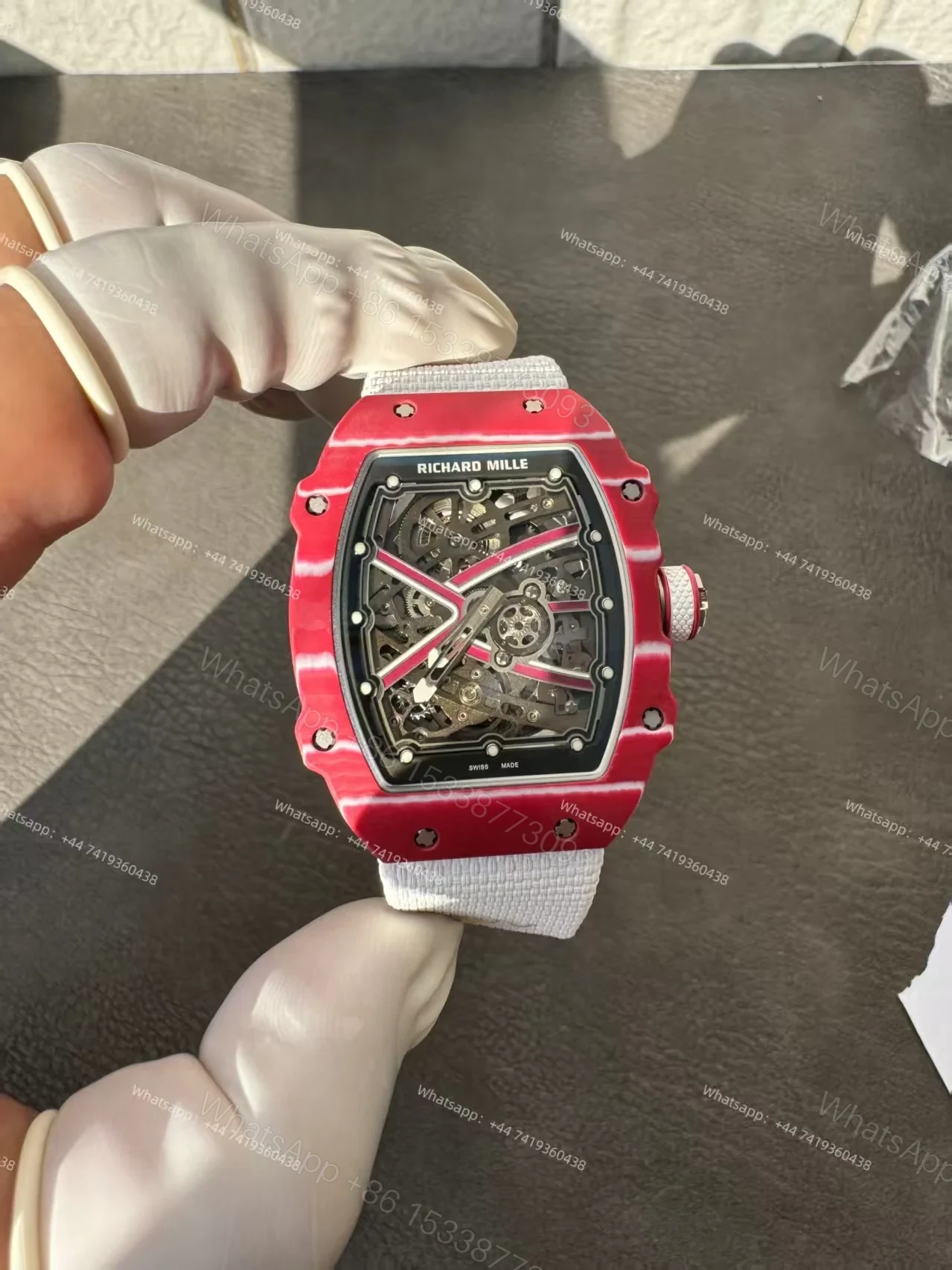 View 3 of Super Clone Richard Mille RM67-02 “Mutaz Barshim” Quartz TPT Skeleton Tourbillon 1:1 Replica Watch with White Strap