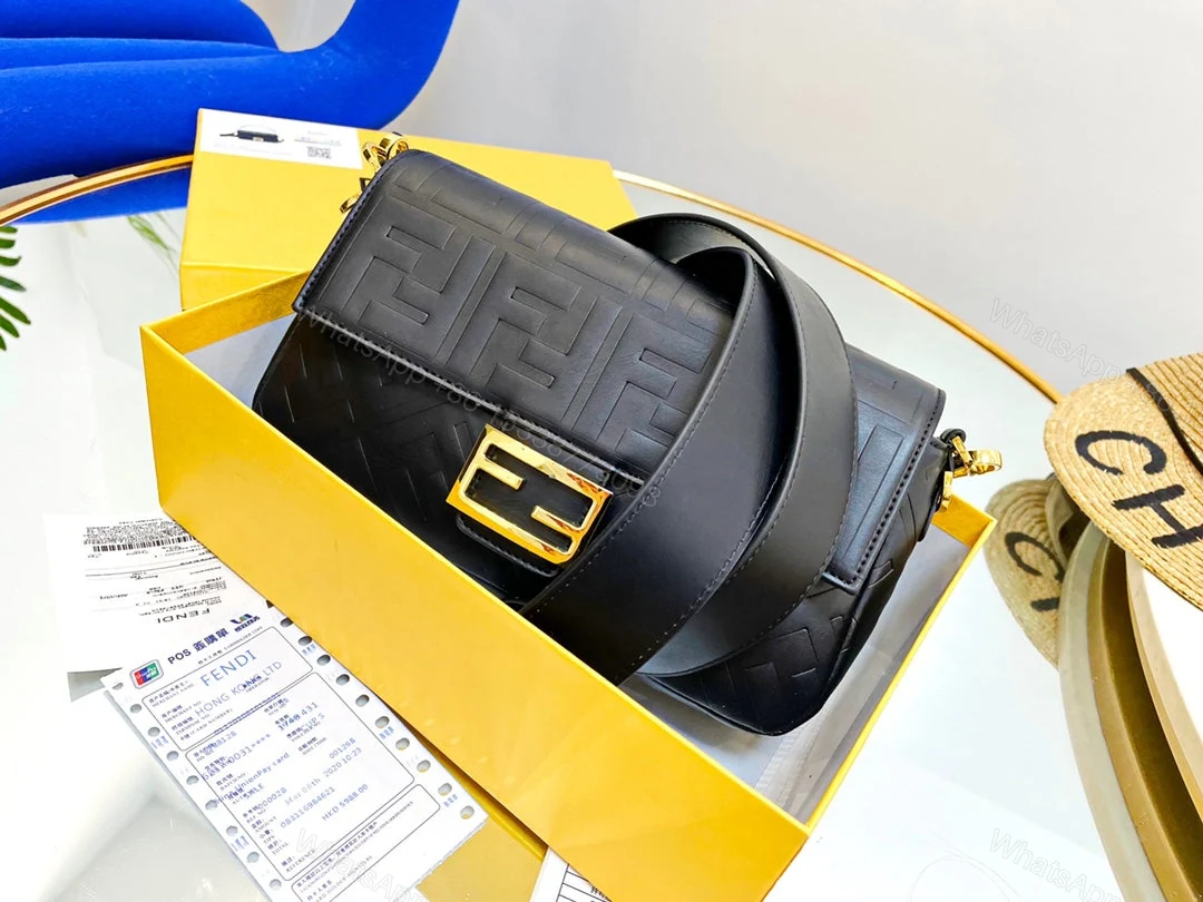 View 7 of FENDI Nappa FF 1974 Embossed Mini Baguette Black Sold Out
