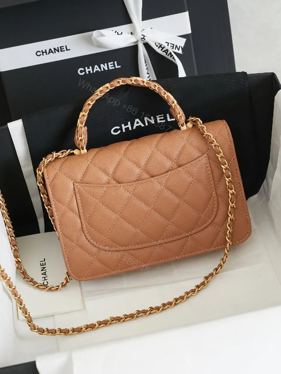 View 2 of Taupe Quilted Leather Shoulder Bag - Timeless, Luxe