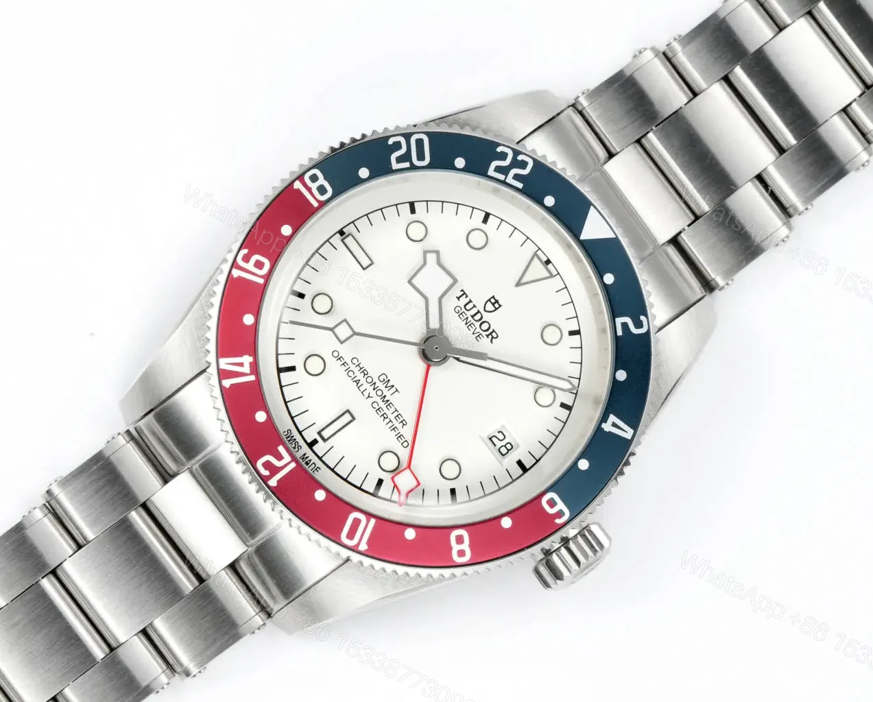 View 2 of Tudor GMT Watch Black Bay Pepsi Bezel White Dial Steel Bracelet Premium 41MM TUD-GMT-BB-WHT-PEP-STL-41