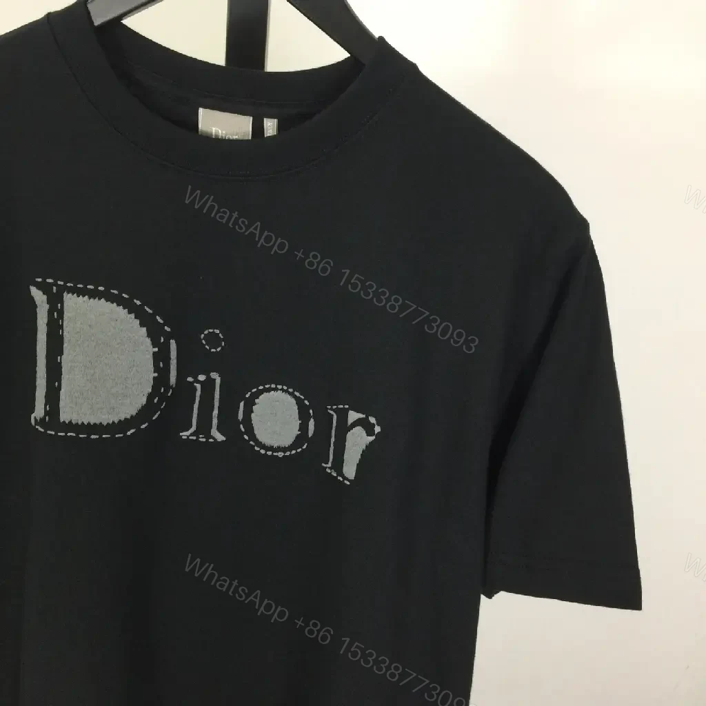View 8 of Black Cotton Luxe Tee | Minimalist Dior Graphic, Relaxed Fit, Premium
