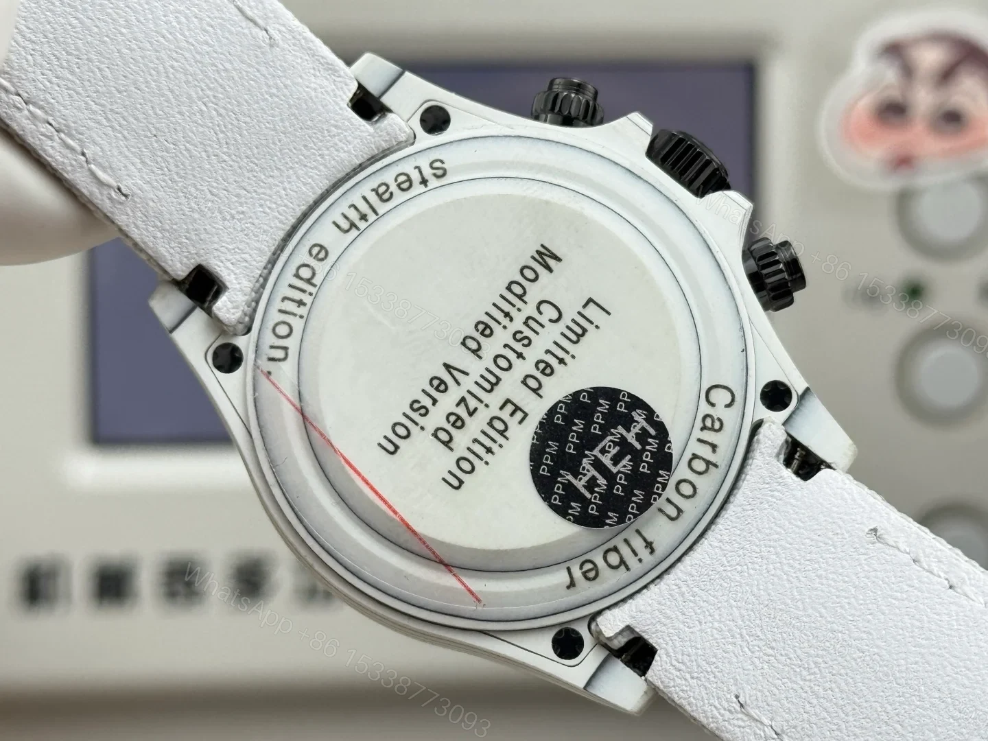 View 8 of Rolex Daytona Carbon Fiber Panda White Strap Replica 40MM Premium Black Bezel EditionRG-ROLEX-DAYTONA-R74-WHITE-STRAP