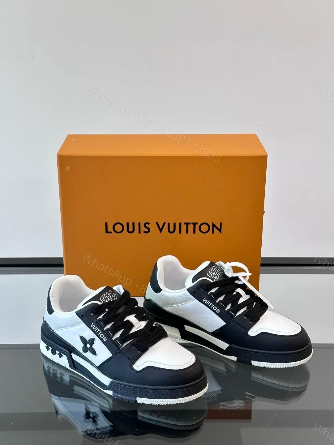 View 5 of LV Men Black White Leather Sneakers