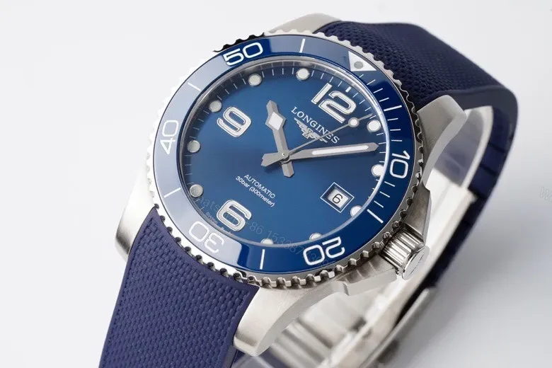 View 3 of Longines Conquest Blue Dial Stainless Steel Automatic Watch with Blue Rubber Strap
