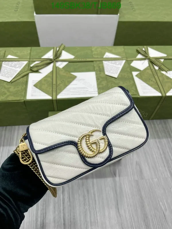View 2 of Gucci Blue and Red GG Marmont Mini Leather Shoulder Bag featuring Textured Torchon Double G AS474
