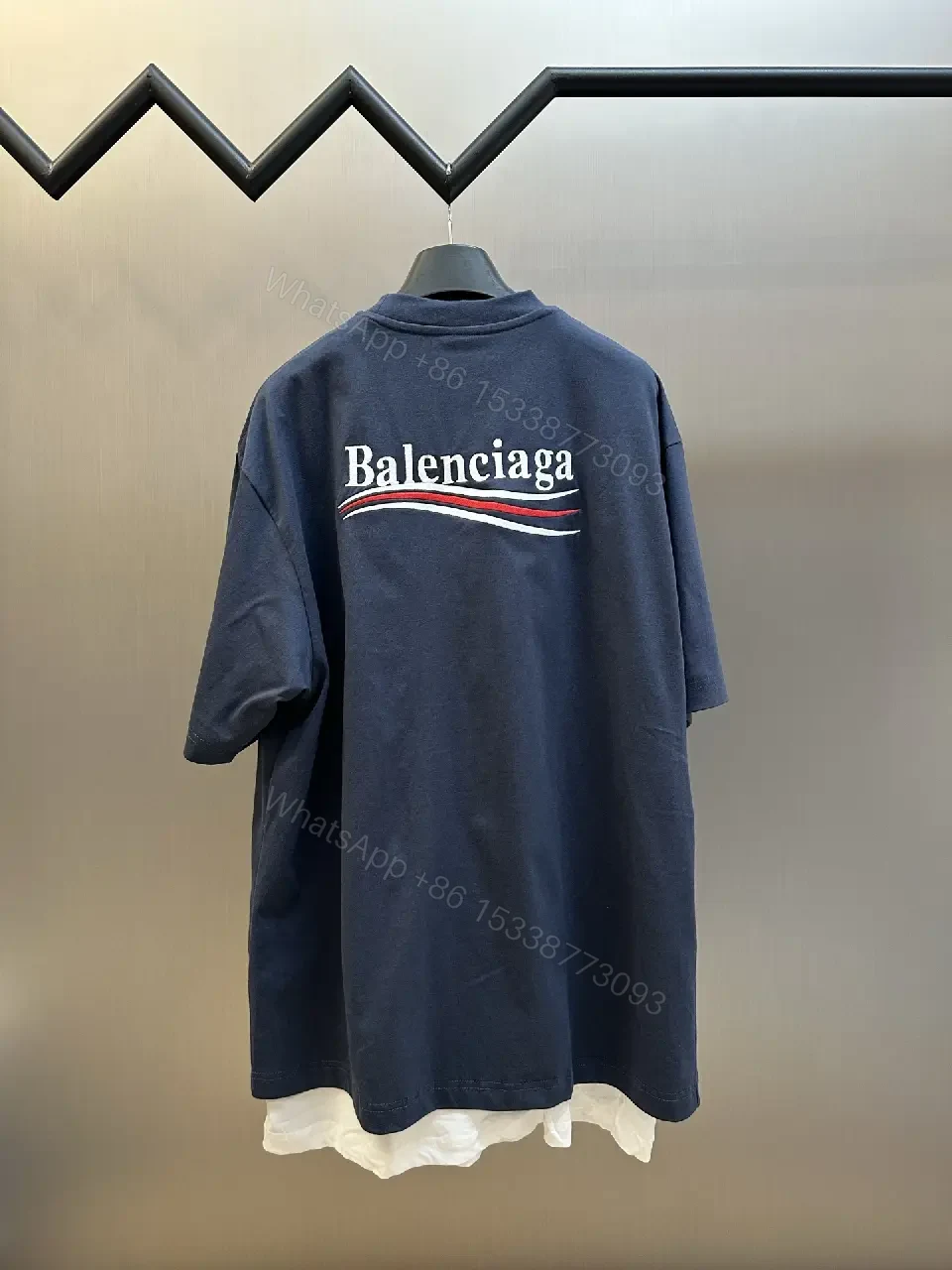 View 9 of Navy Cotton Oversized Tee with Balenciaga Logo Feature