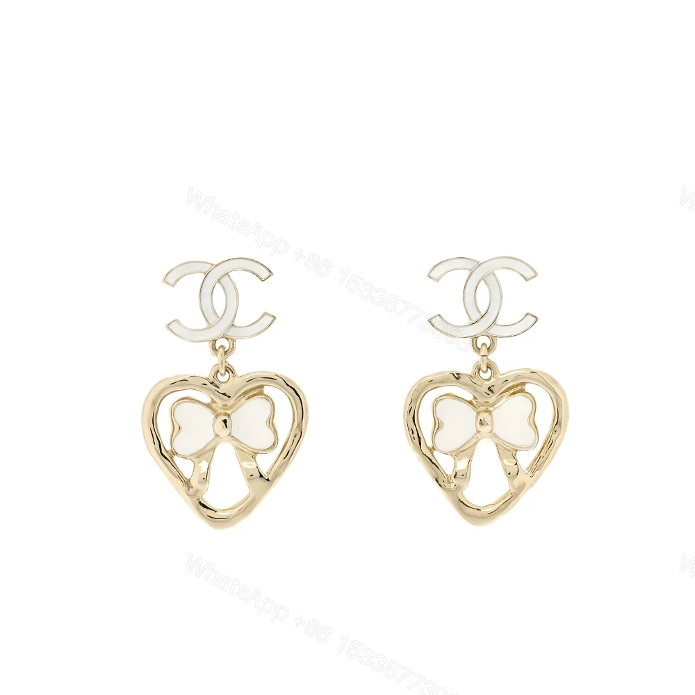 Chanel Metal Enamel Cc Heart Drop Earrings Gold — view 1