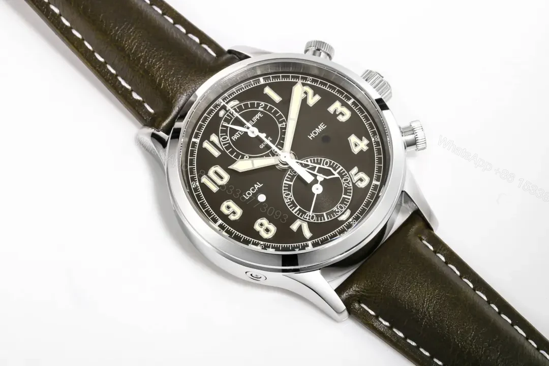 View 5 of Patek Philippe 5924G Multifunction Watch Silver Case with Black Dial and Brown Leather Strap