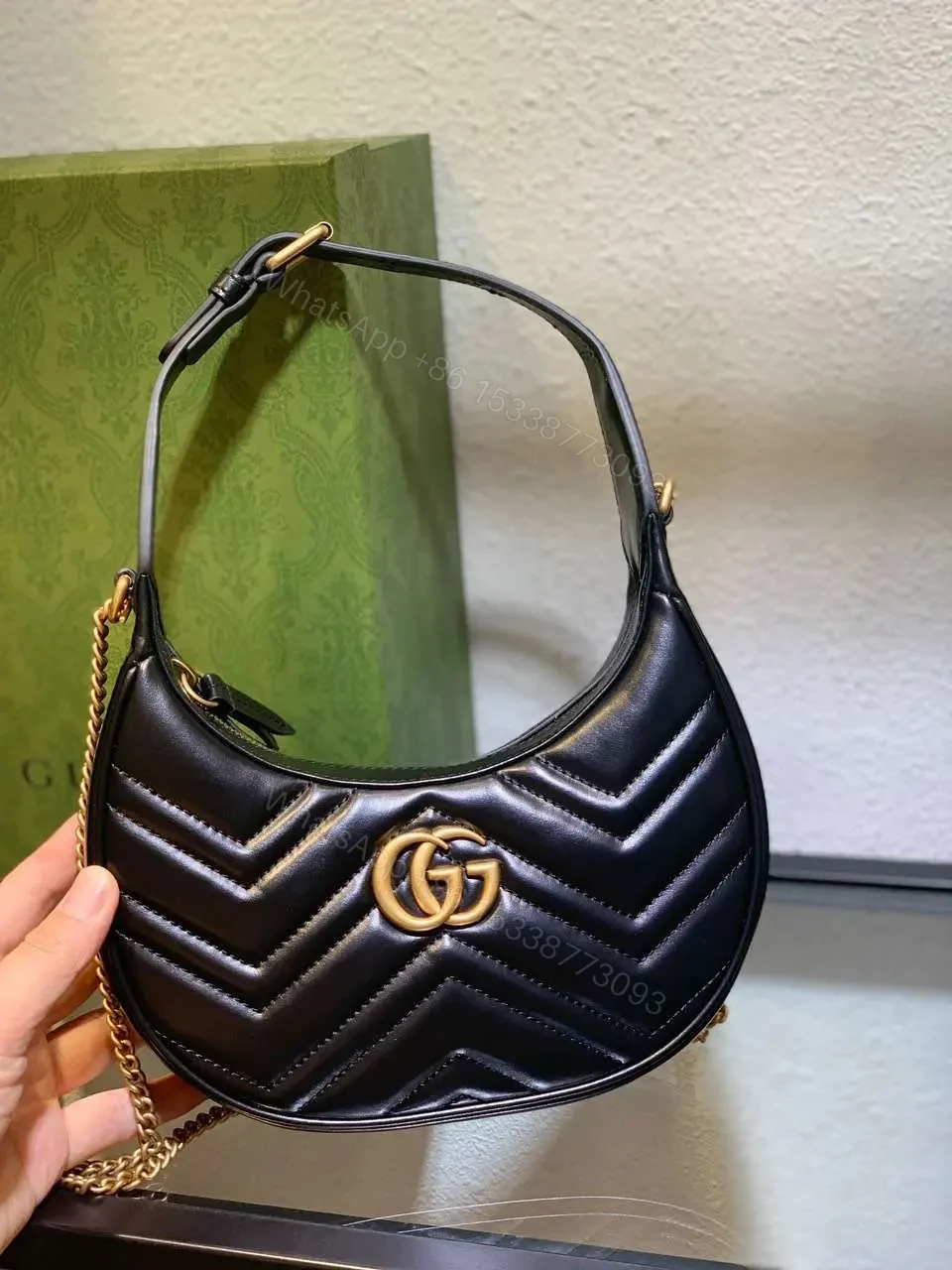 View 6 of Gucci GG Marmont Half Moon Luxury Handbag Black 24cm