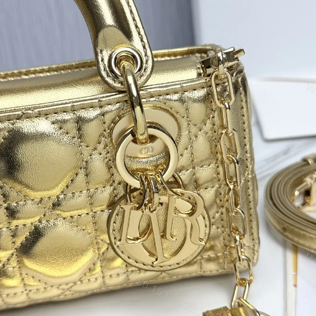 View 6 of Lux Gold-Gloss Quilted Leather Mini Handbag, Compact Luxe Shine