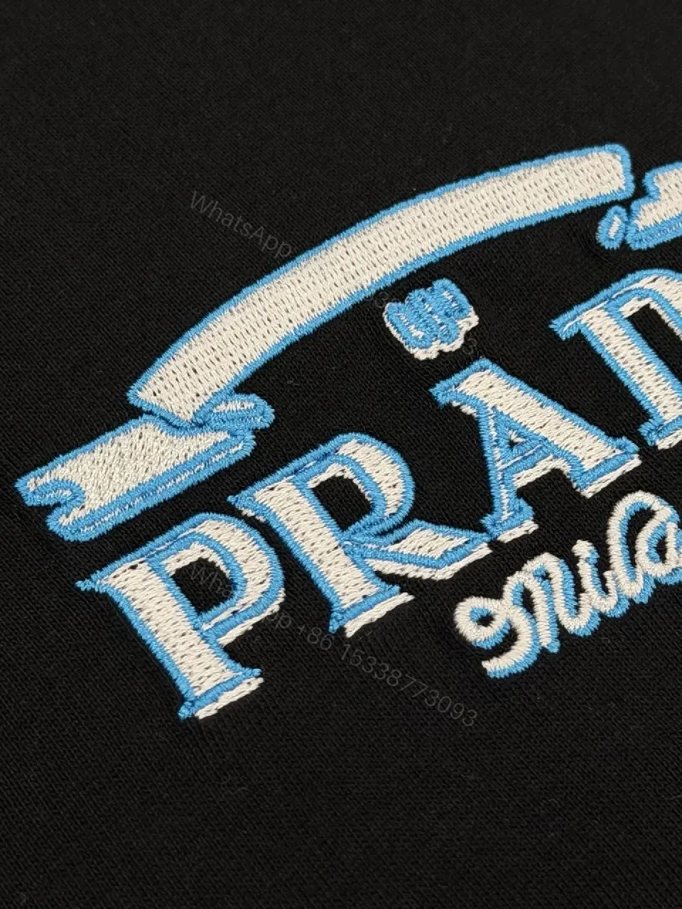 View 8 of Black Cotton Blend Tee with Prada Milano Graphic Embellishment
