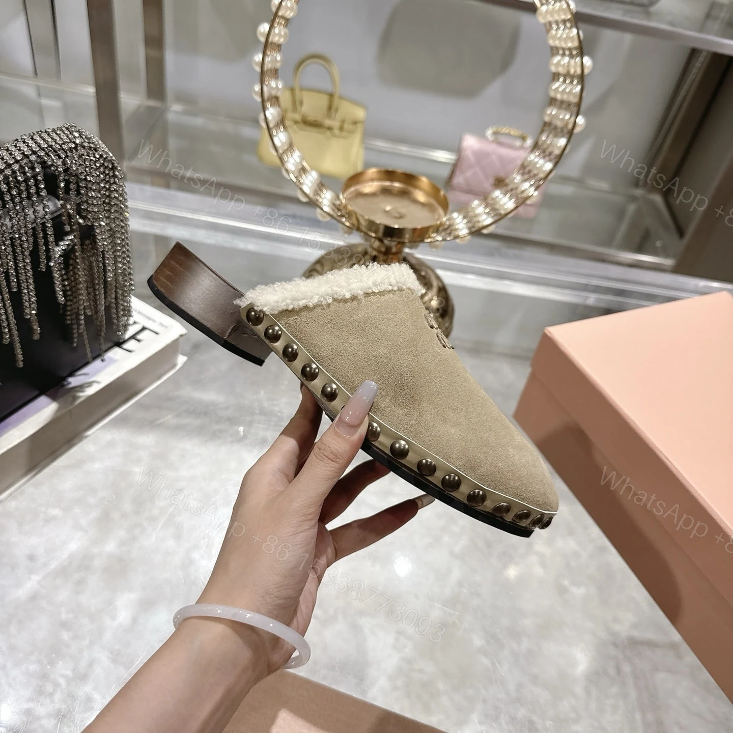 View 6 of MIUMIU SUEDE CLOGS BEIGE