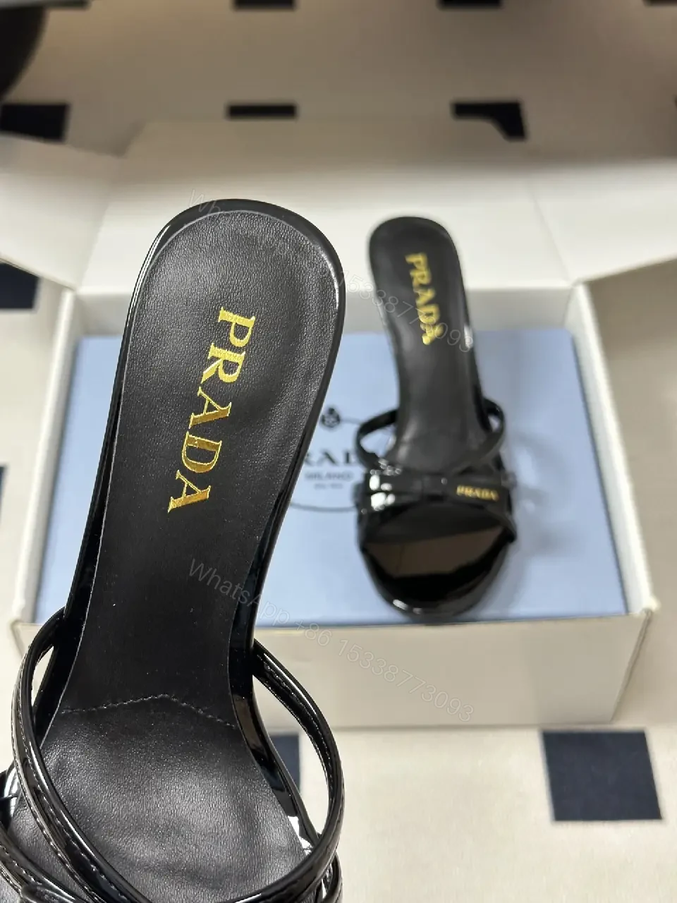 View 5 of Black Leather Slingback Heeled Sandals Prada Style
