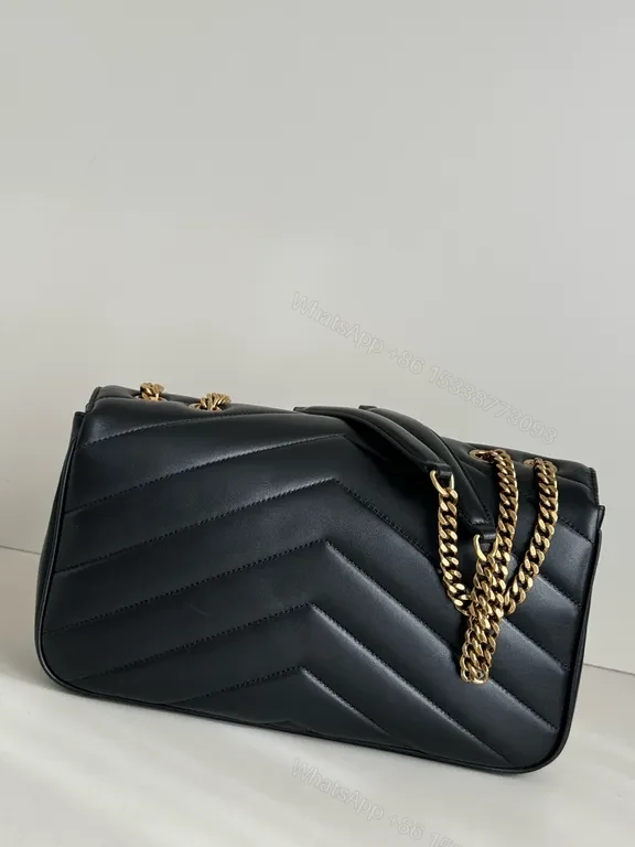 View 4 of Chic Black Quilted Leather Shoulder Bag with Gold Chain
