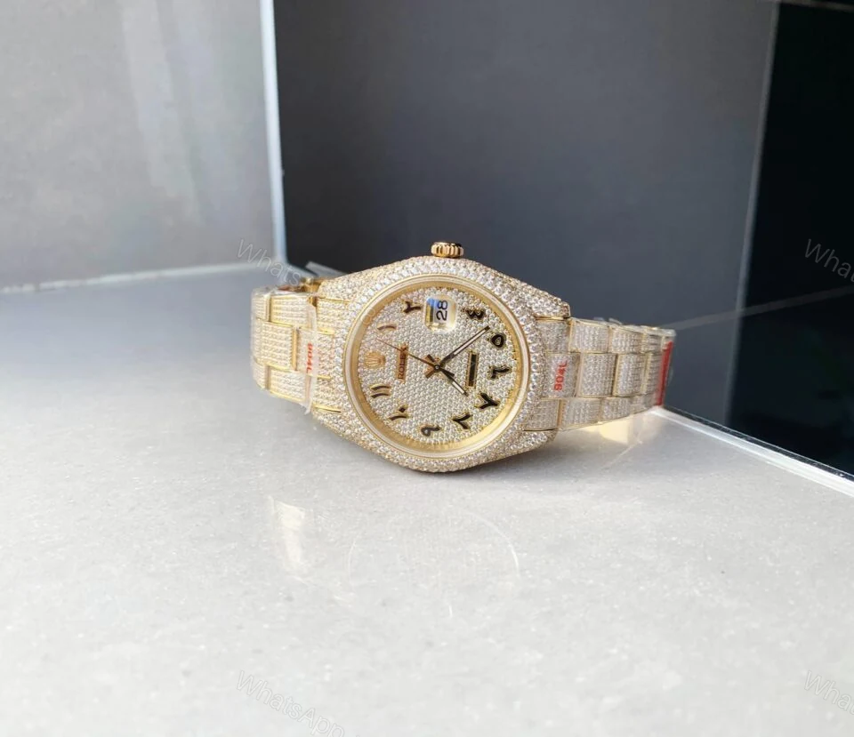 View 3 of Rolex OYSTER PERPETUAL 41mm 904L SS SILVER/GOLD MOISSANITE DIAMONDS BRACELET AND DIAL A2824 iced out