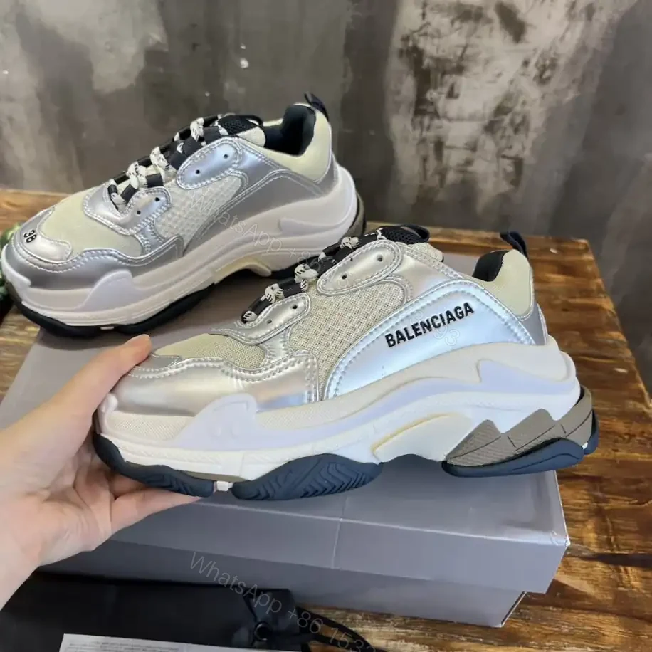 View 6 of BALENCIAGA WOMEN’S TRIPLE S SNEAKER IN BLACK/WHITE/SILVER – BB256
