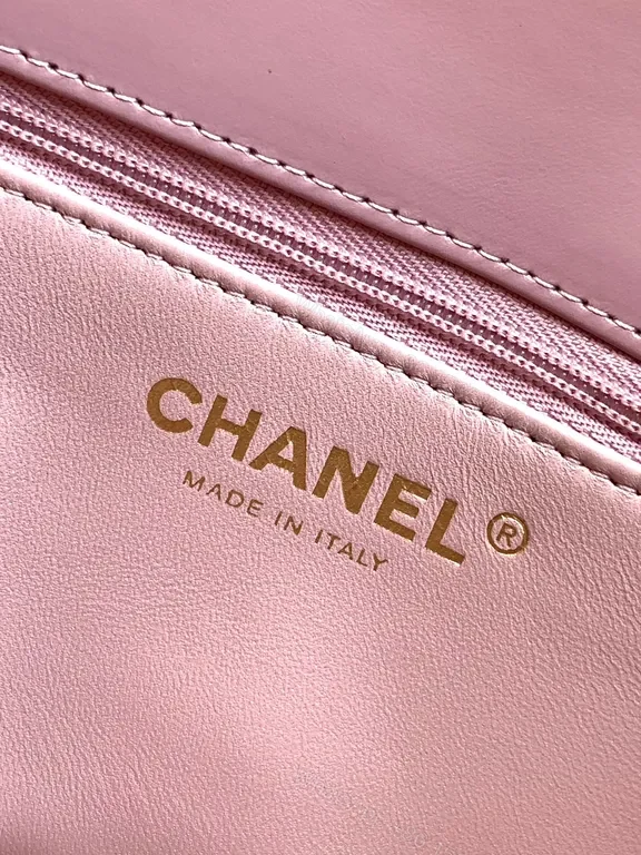 View 7 of Soft-Gloss Quilted Pink Handbag with Gold Chain Top Handle