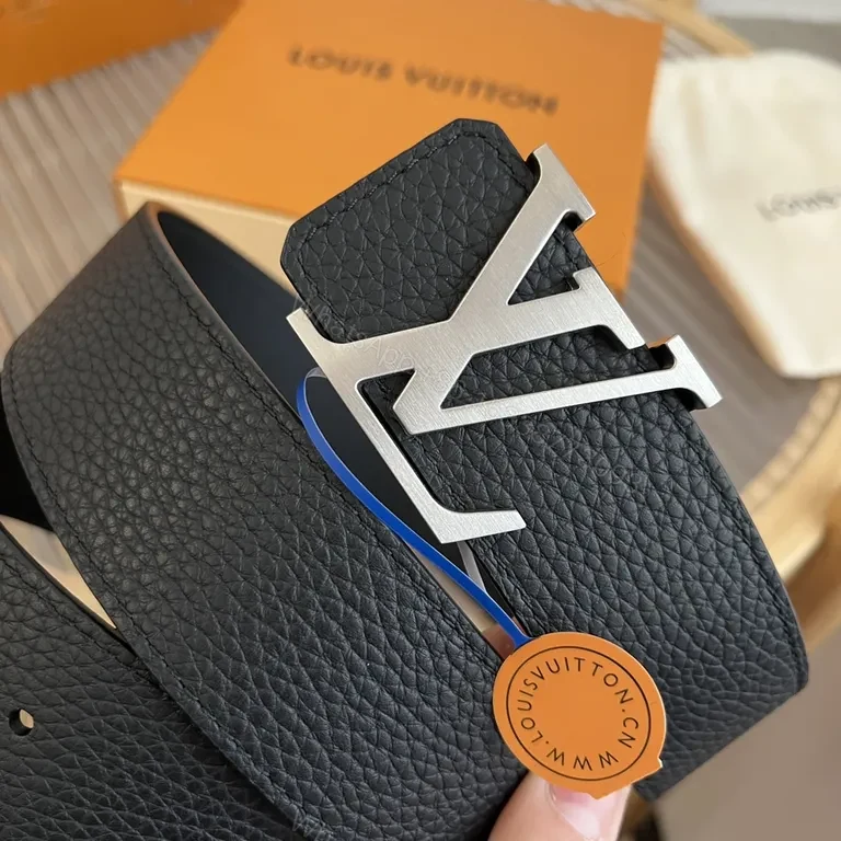 View 8 of Bold Leather Belt with LV Buckle - Modern, Durable Accessory