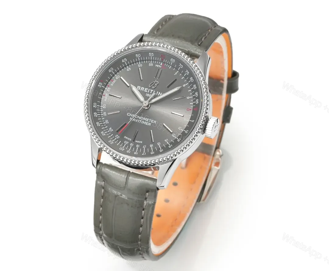 View 2 of OM Factory Breitling Women’s Navitimer Automatic Watch – Grey Dial, Stainless Steel Case, Leather Strap